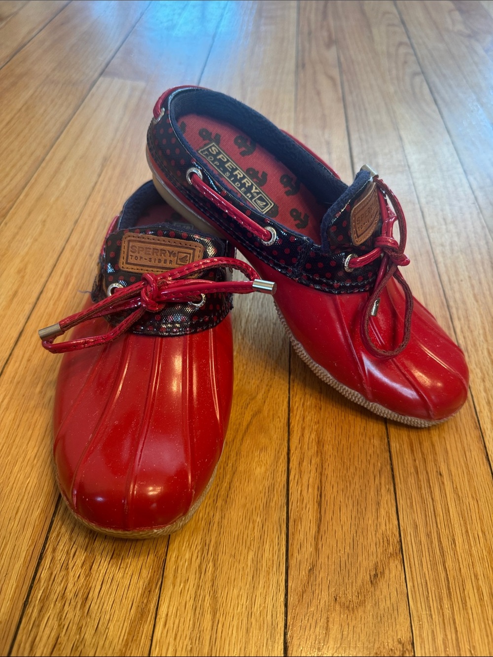 Sperry Clogs Women’s Red Waterproof Duck Shoes with Polkadot Trim 6